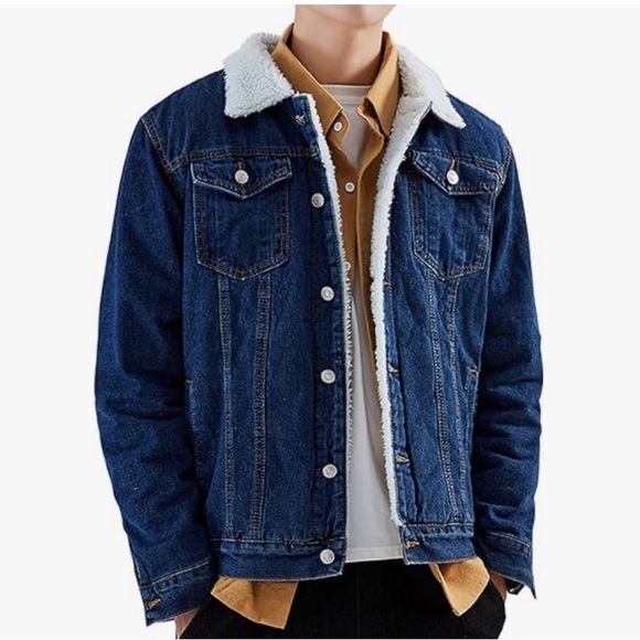 Dark Denim Sherpa Lined Trucker Cowboy Jacket w/Collar New! Size XL - Picture 3 of 14